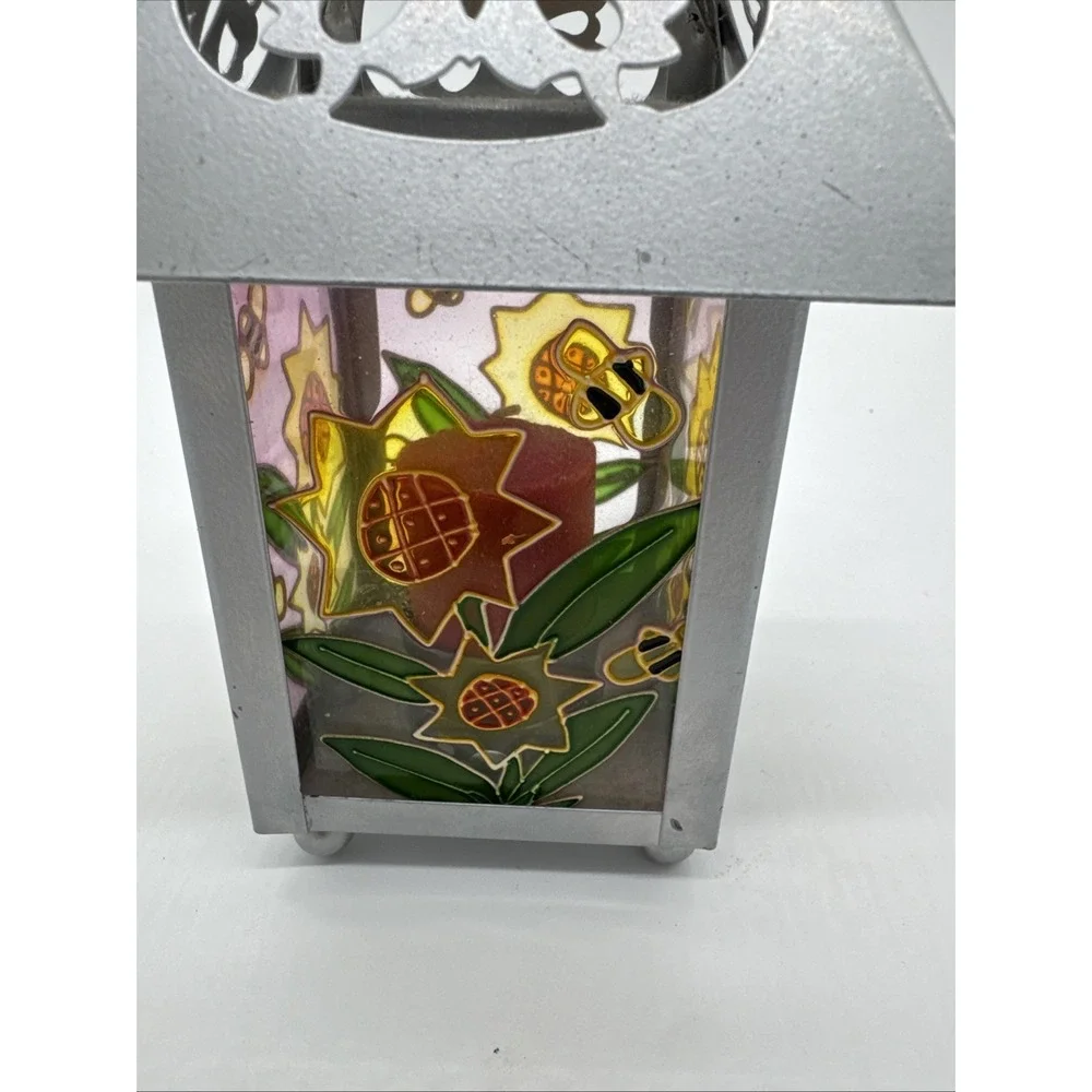 Glass and Metal Candle Holder Butterflies Honeybee's Flowers